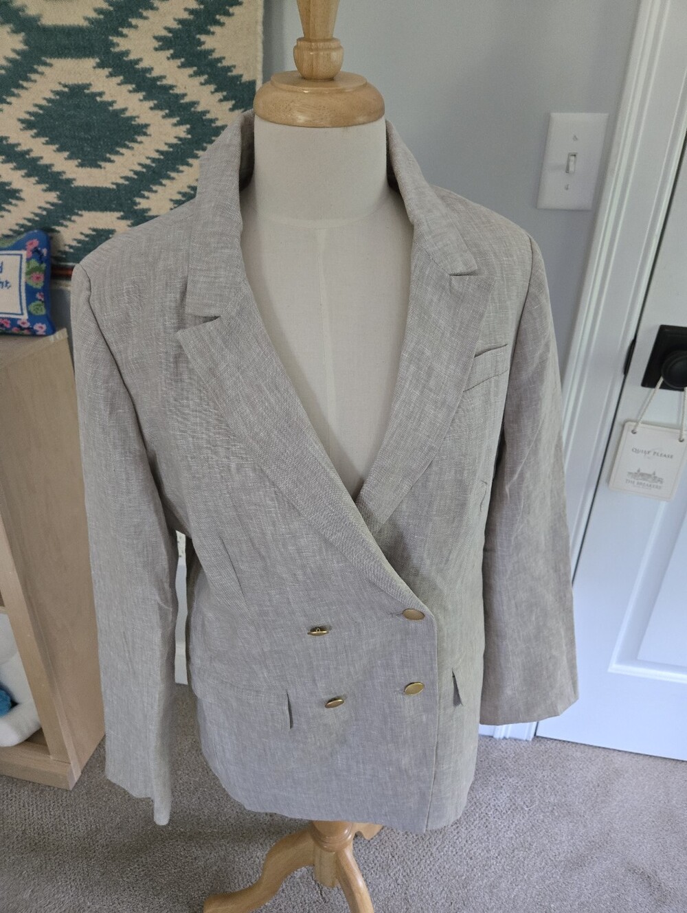 Quince Double Breasted European Linen Blazer Flax Tan Women's Medium NWT